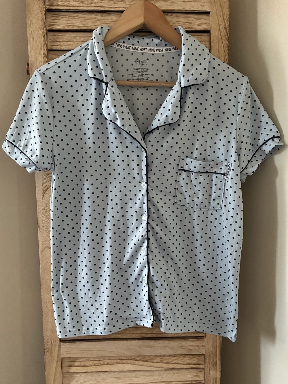 Nine West Sleepwear Women Blue Polka Dot Short Sleeve Pajama Top Small